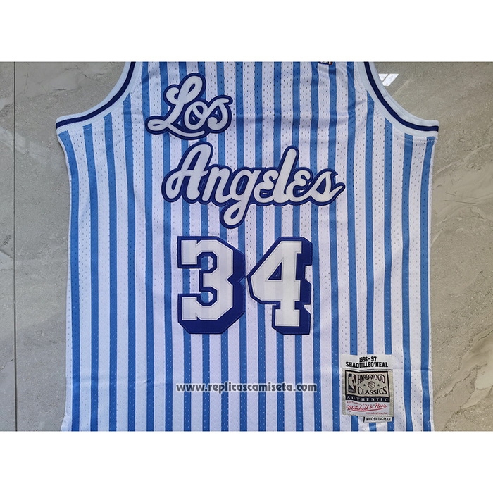 Camiseta Los Angeles Lakers Shaquille O'Neal #34 Mitchell & Ness 1996-97 Azul Blanco
